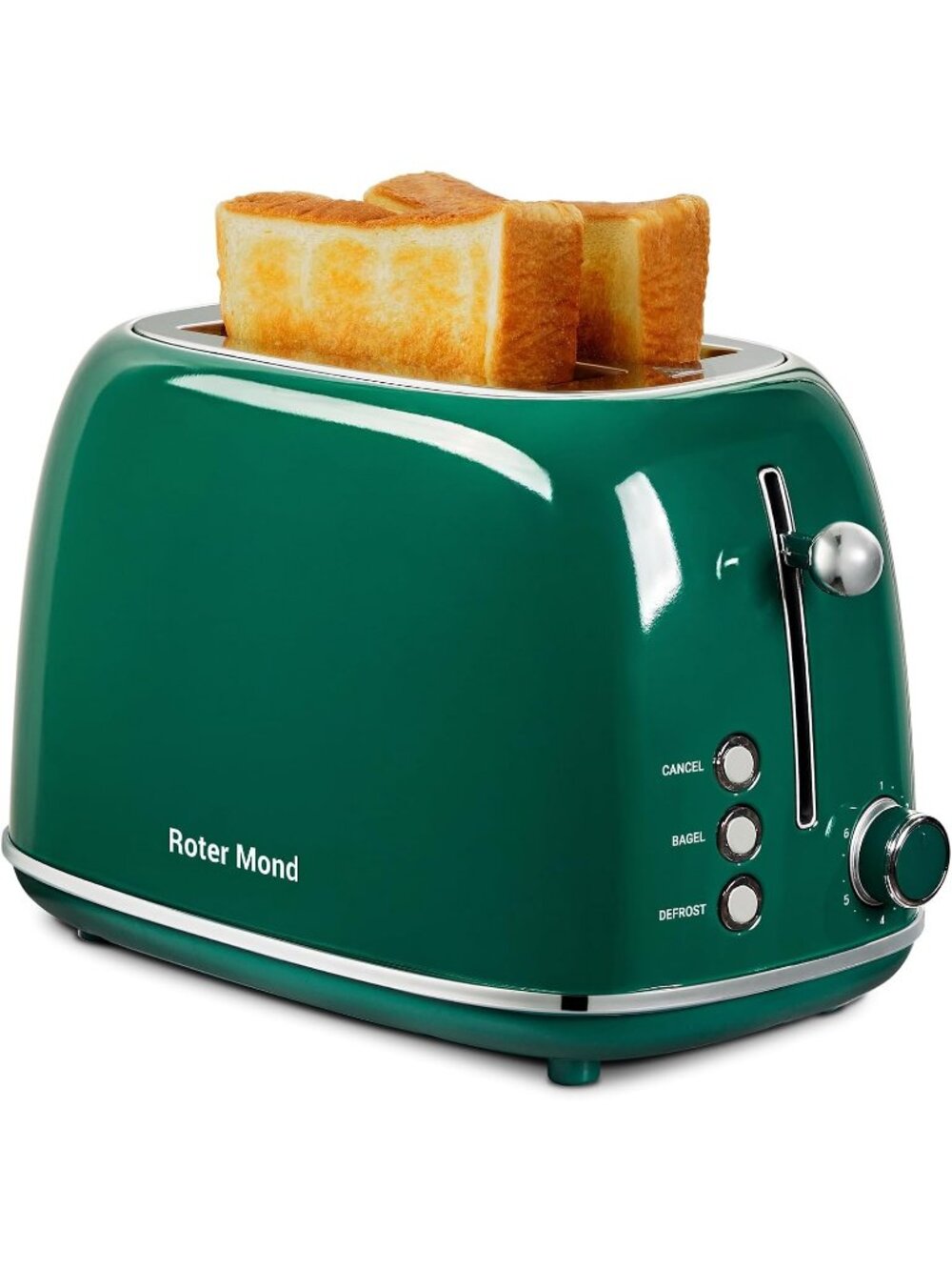 2 Slice Green Toaster Retro Stainless Steel with Bagel Defrost Functions Toaster